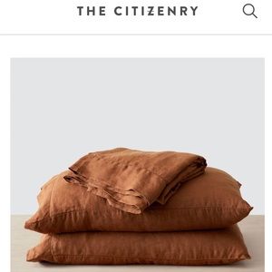 The Citizenry Queen Size Stone Washed Linen Duvet Cover and Shams, Sienna